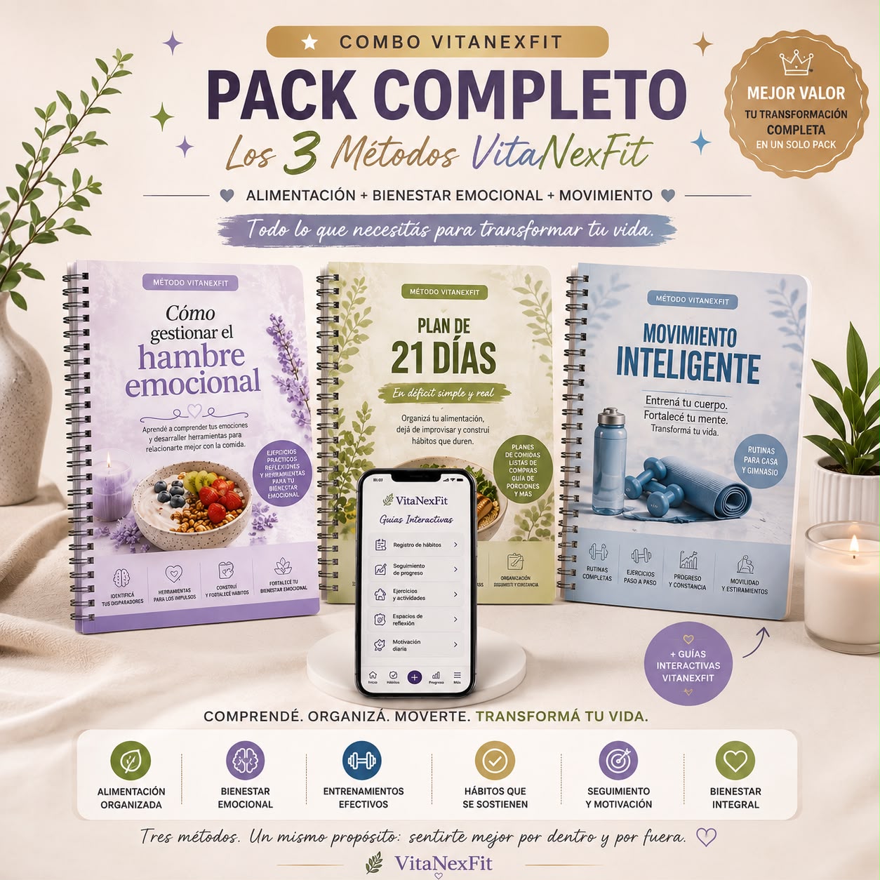 Combo Metodo VitaNexFit - Plan 21 dias + Hambre Emocional + Movimiento Inteligente